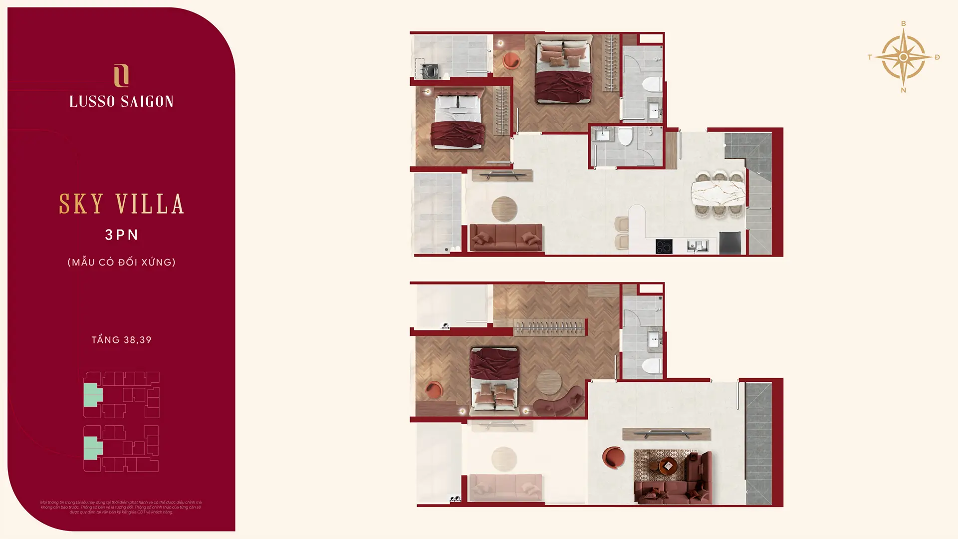 Lusso Saigon – The World-Class Branded Residence 71 Mặt bằng Sky Villa 3PN