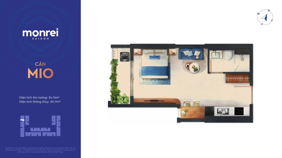 Mặt bằng căn Studio Monrei Saigon